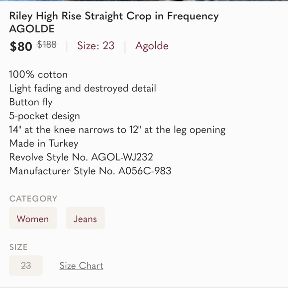 Agolde Riley High Rise Straight Crop in Frequency 23 - Picture 7 of 7